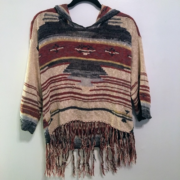 Free People Fringe Tunic Sweatshirt XS Boho Oversized Pullover Multicolor Cozy - Picture 2 of 5